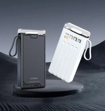 10000mAh Power Bank with Built-In Cables & LED Flashlight