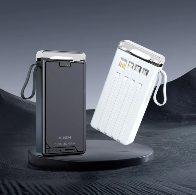 10000mAh Power Bank with Built-In Cables & LED Flashlight