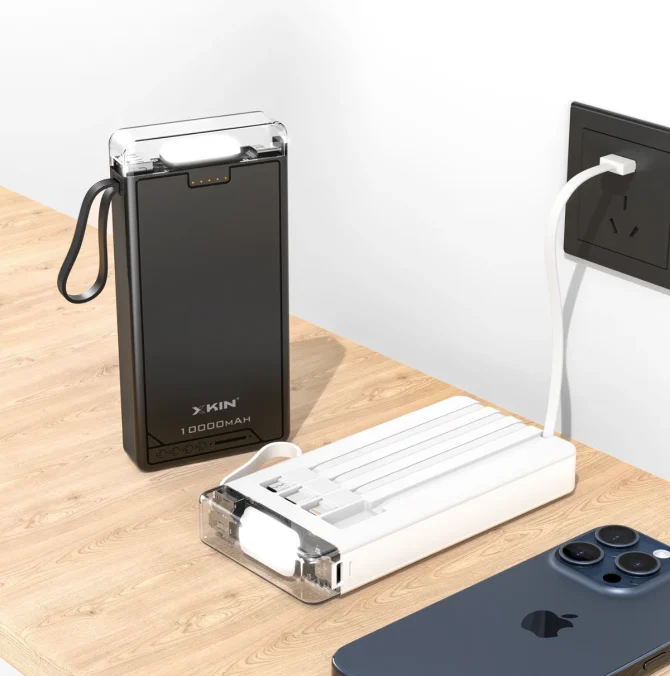 10000mAh Power Bank with Built-In Cables & LED Flashlight