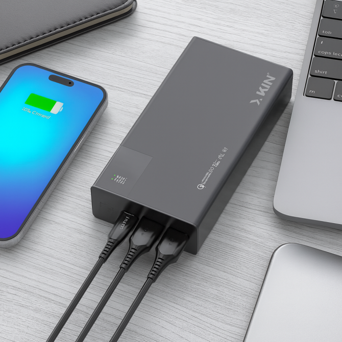 Xkin 20000mAh Power Bank – Built-in USB, 8-Pin, USB-C & Micro USB Cables with Flashlight - Image 5