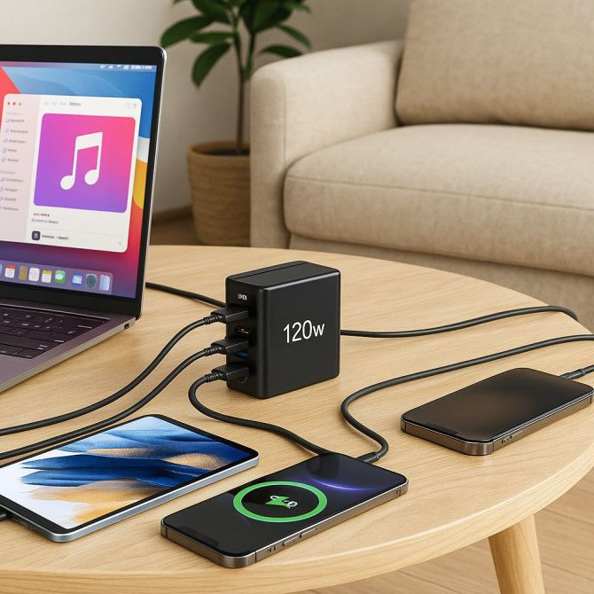 Xkin 120W Desktop Charging Station – 6-Port USB-C & USB-A Fast Multi-Device Hub - Image 4