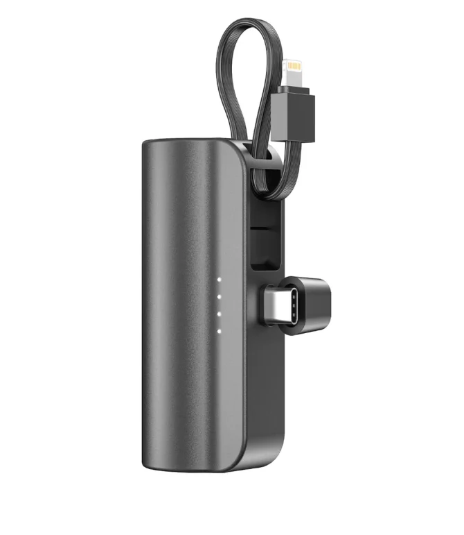 Ultra Compact 5000mAh Power Bank – Built-In 8-Pin & Type-C, 12W Output, Lanyard - Image 5
