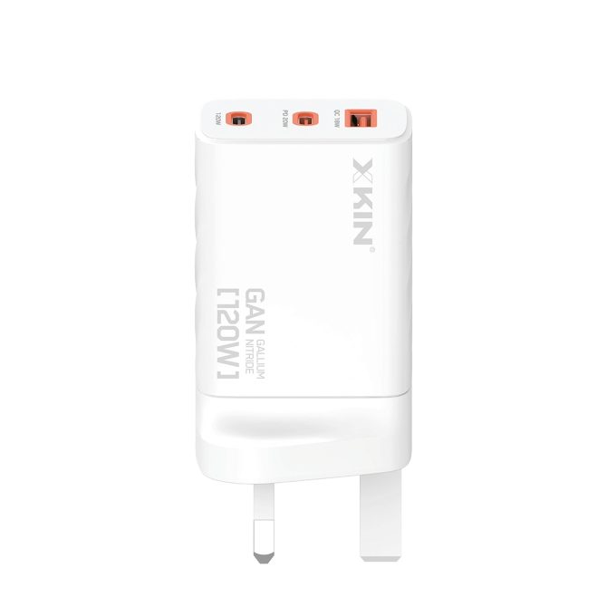 Xkin 120W Power Adapter – Triple Port Fast Charger (USB-A 18W + USB-C 20W + USB-C 65W/120W PD) - Image 3