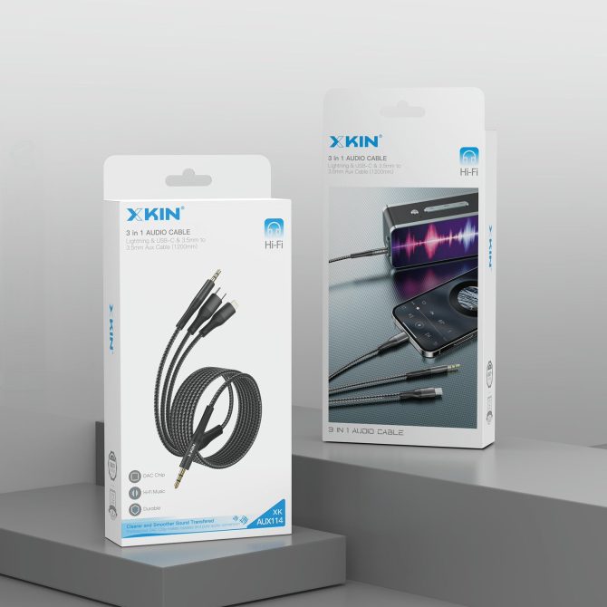 Xkin 3-in-1 Audio Cable – 8-Pin, USB-C & 3.5mm to 3.5mm Aux Multi-Device Connector - Image 3