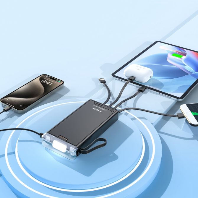 Xkin 10000mAh Power Bank with Built-in Cables | LED Flashlight - Image 3