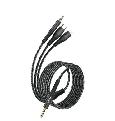 Xkin 3-in-1 Audio Cable – 8-Pin, USB-C & 3.5mm to 3.5mm Aux Multi-Device Connector