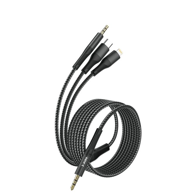 Xkin 3-in-1 Audio Cable – 8-Pin, USB-C & 3.5mm to 3.5mm Aux Multi-Device Connector