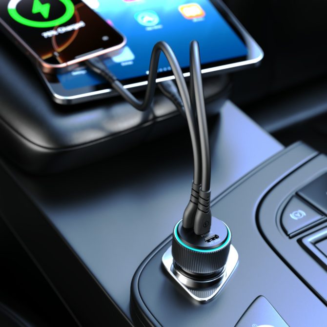 Xkin 68W Triple Port Car Charger – Dual USB-C PD + USB-A QC Fast Charging Adapter - Image 2
