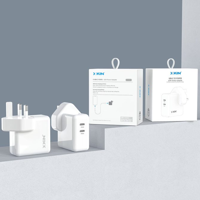 Xkin 60W Power Adapter – Dual USB-C PD Fast Wall Charger for Tablets & Phones - Image 5