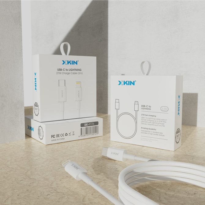 Xkin USB-C to 8-Pin 27W 2M Cable – Fast Charging & High-Speed Data Sync Durable Cord - Image 3
