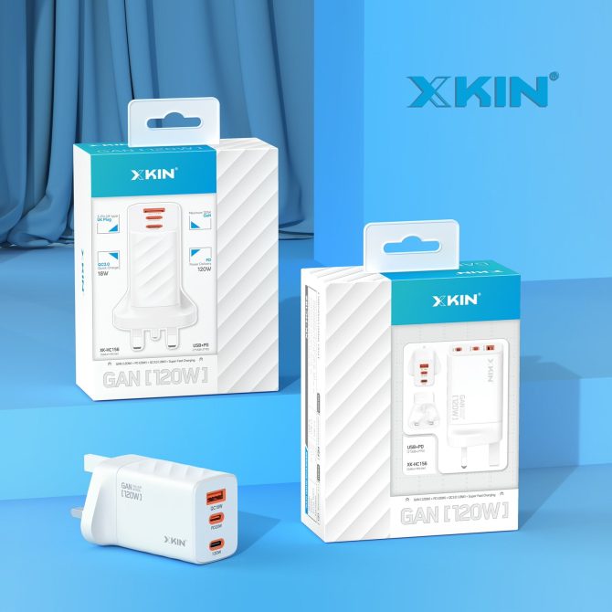 Xkin 120W Power Adapter – Triple Port Fast Charger (USB-A 18W + USB-C 20W + USB-C 65W/120W PD) - Image 5