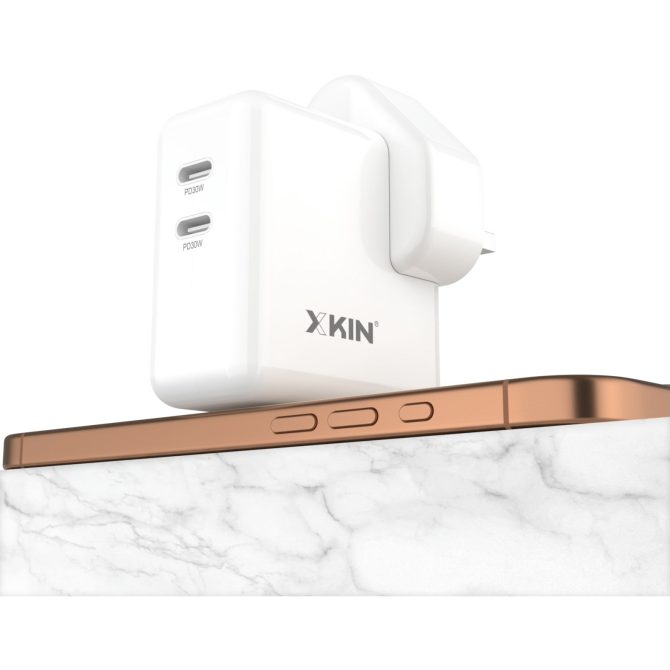 Xkin 60W Power Adapter – Dual USB-C PD Fast Wall Charger for Tablets & Phones - Image 4