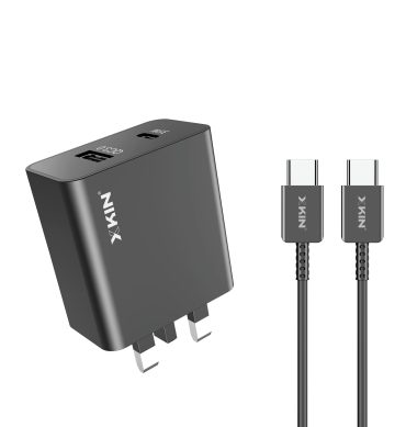 Xkin 53W Dual Port Charger with USB-C to USB-C Cable – 35W USB-C PD + 18W USB-A QC Fast Adapter
