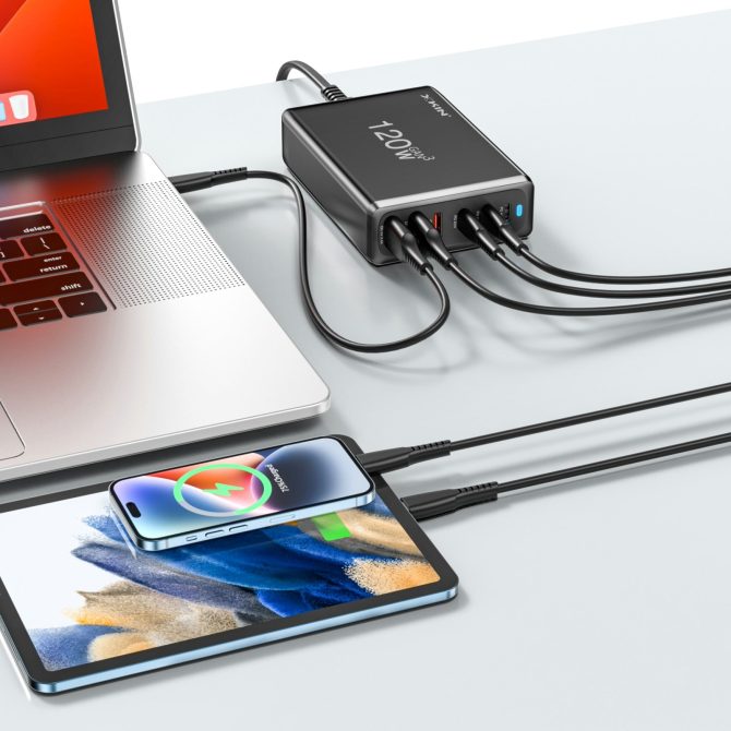 Xkin 120W Desktop Charging Station – 6-Port USB-C & USB-A Fast Multi-Device Hub - Image 5