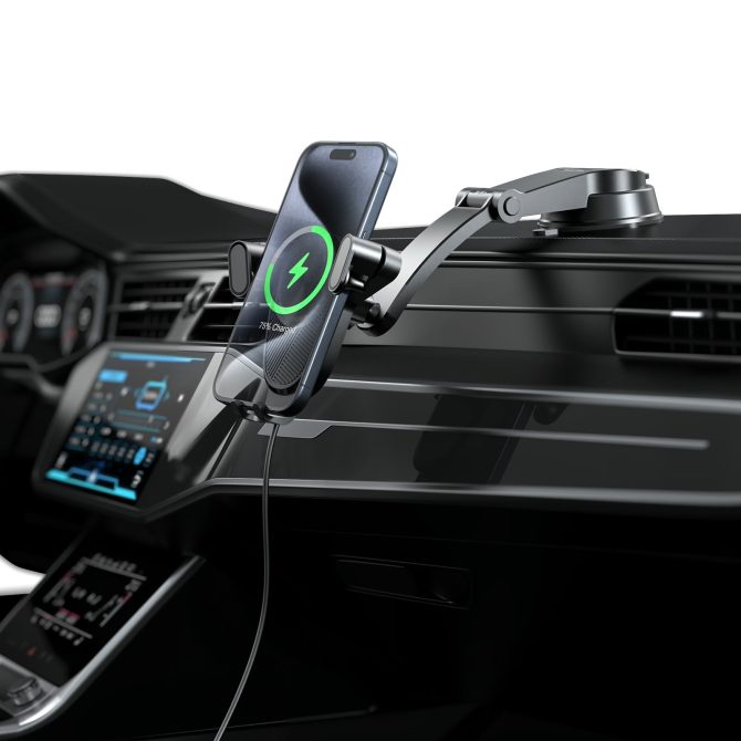 Xkin Wireless Charging Long Arm Car Phone Holder – 15W Fast Qi Mount - Image 2