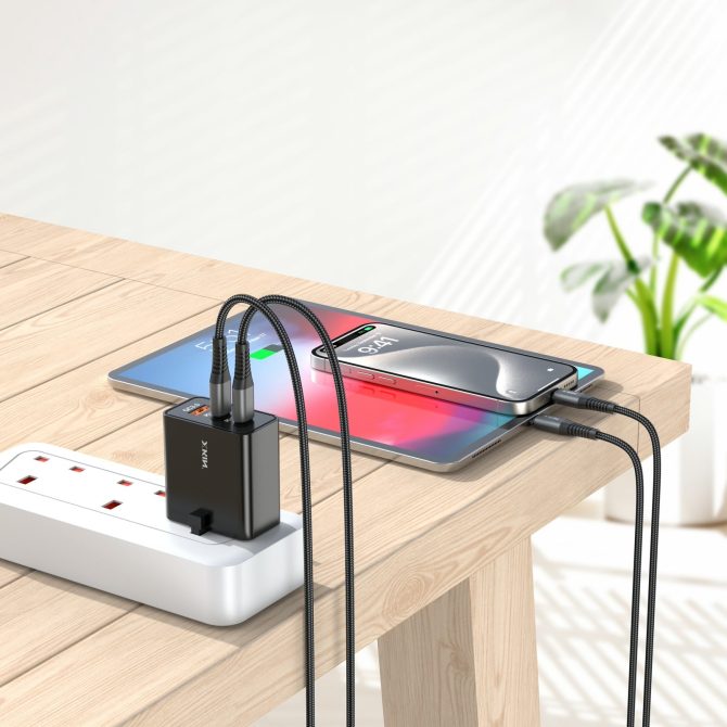 Xkin 65W GaN Power Adapter – Dual USB-C PD + USB-A QC Fast Wall Charger - Image 2