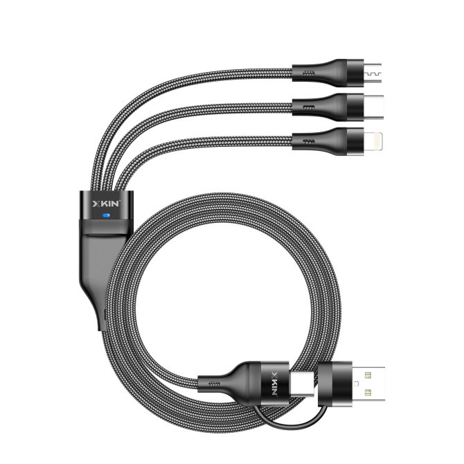 Xkin USB A/C to 8-Pin, Micro USB & Type-C 3-in-1 Cable – Multi Charging Fast Sync Durable Cord