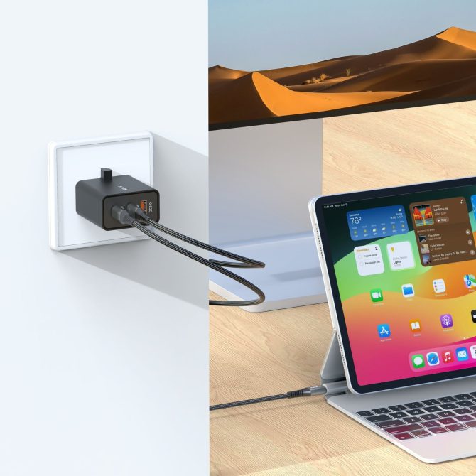 Xkin 65W GaN Power Adapter – Dual USB-C PD + USB-A QC Fast Wall Charger - Image 4