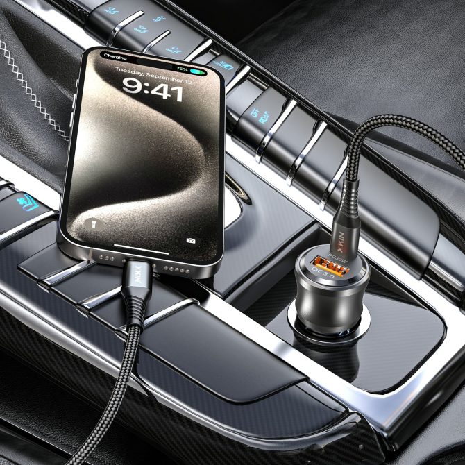 Xkin 48W Dual Port Car Charger – USB-C PD + USB-A QC 3.0 Fast Adapter - Image 2